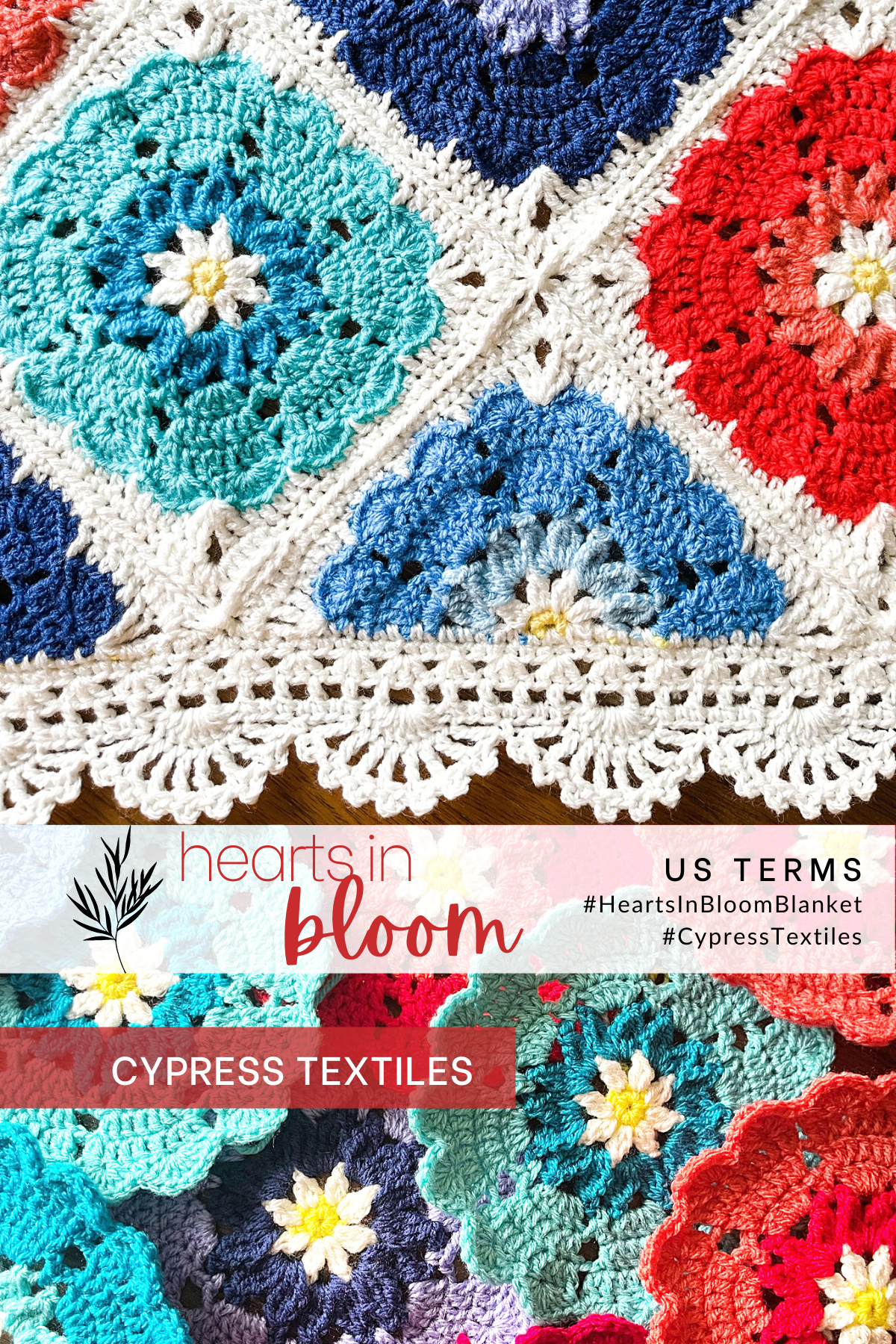 Free Crochet Pattern: Hearts in Bloom Blanket (US Terms), cypress
